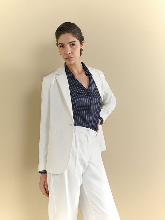 Blazer & Wide Leg Trousers Coord - Off White