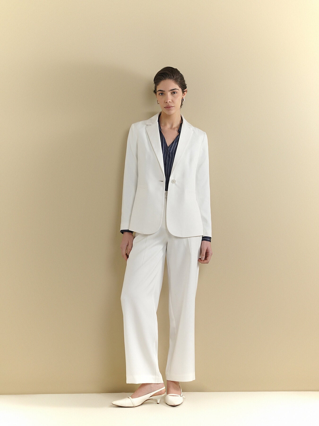 Blazer & Wide Leg Trousers Coord - Off White