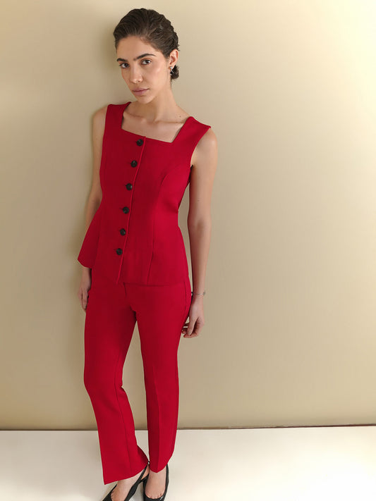 Waistcoat & Bootcut Trousers Coord - Red