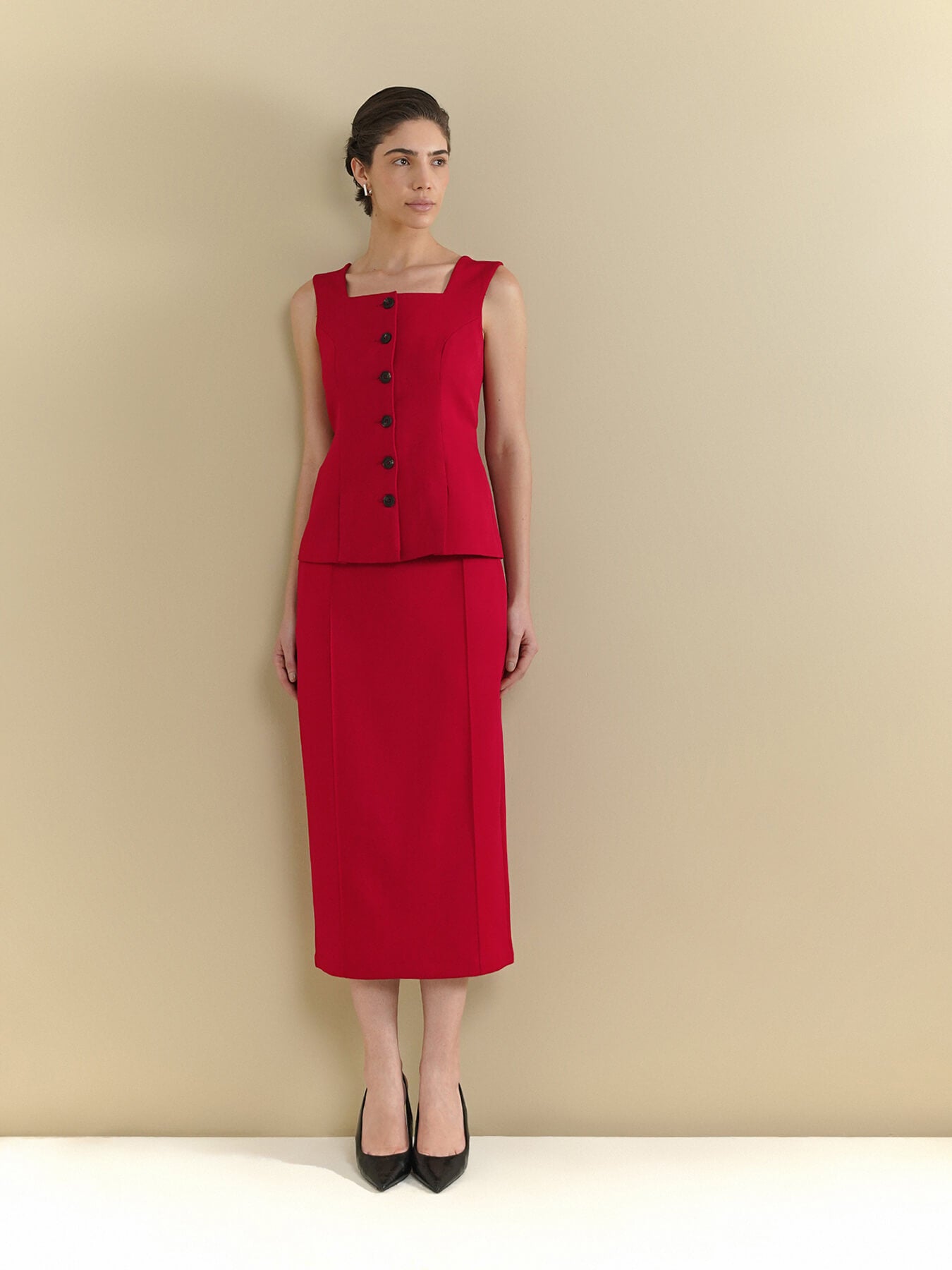Waistcoat & Straight Skirt Coord - Red