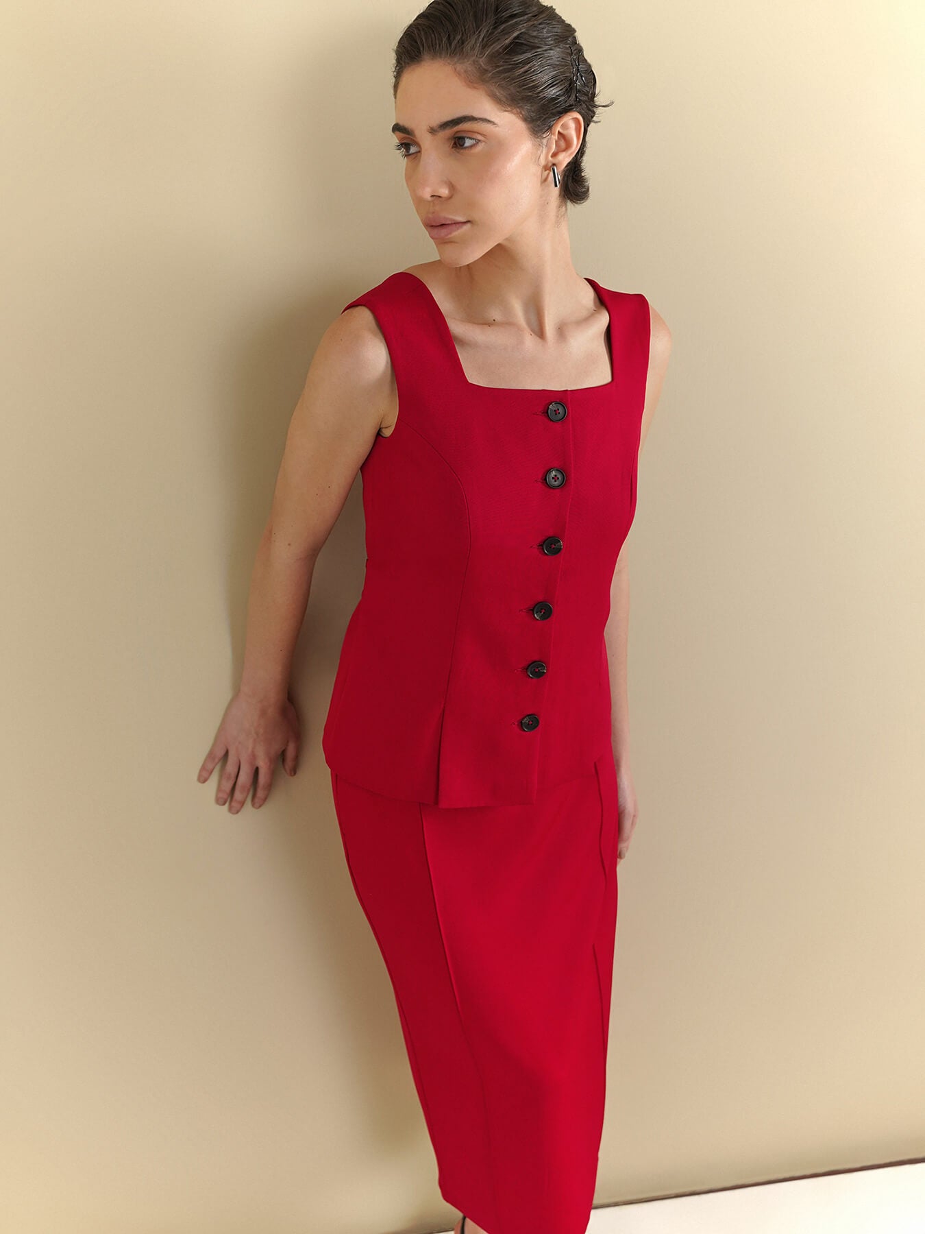 Waistcoat & Straight Skirt Coord - Red