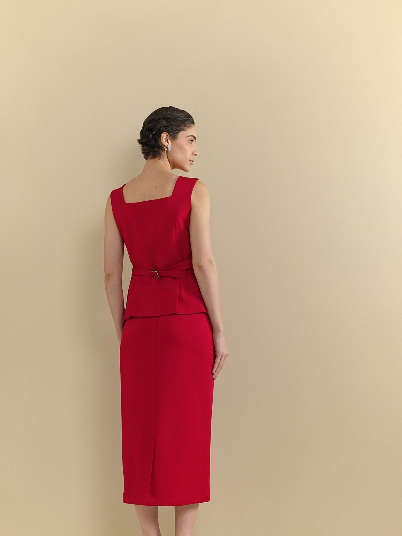 Waistcoat & Straight Skirt Coord - Red