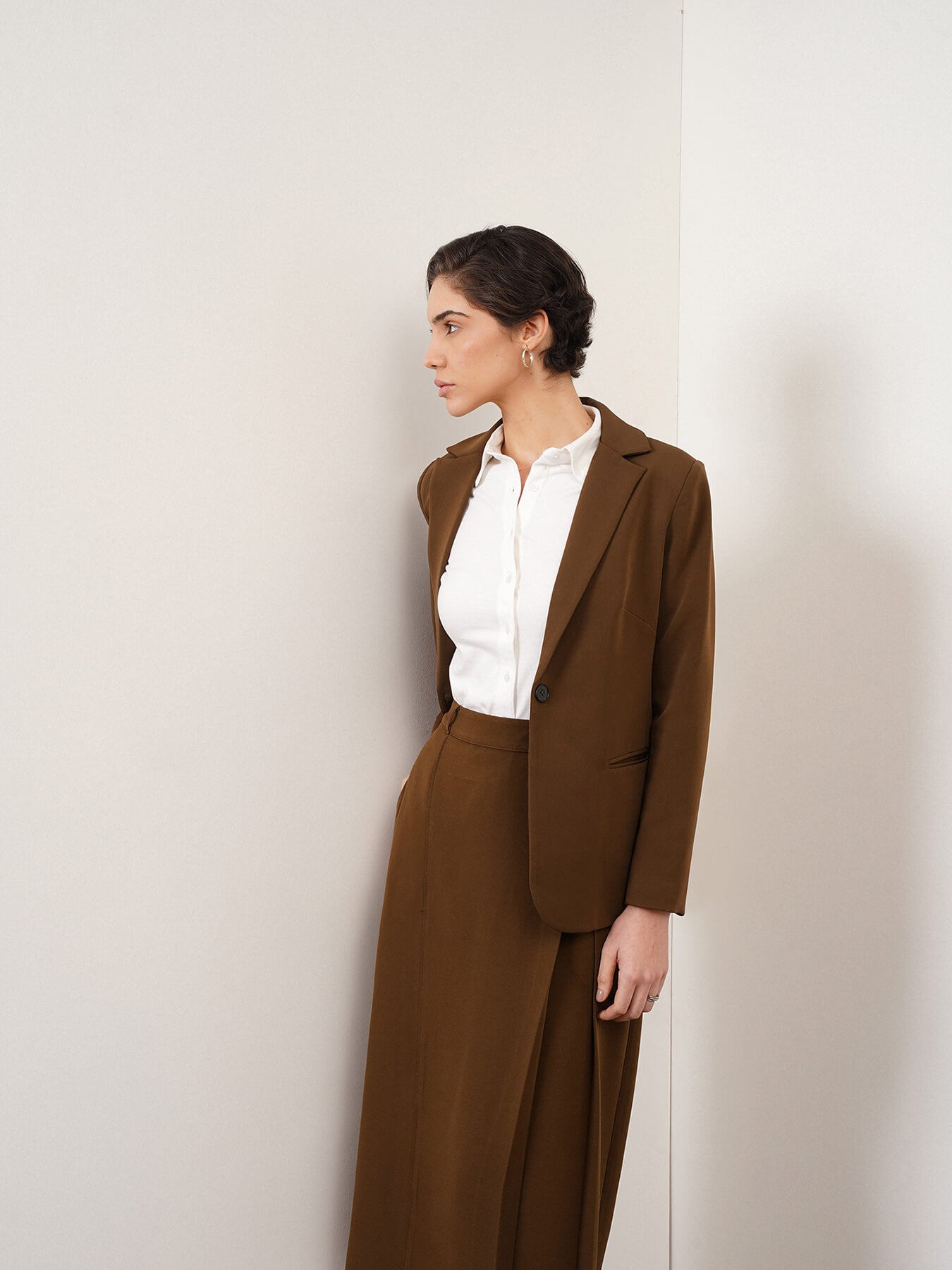 Blazer & Straight Skirt Coord - Brown