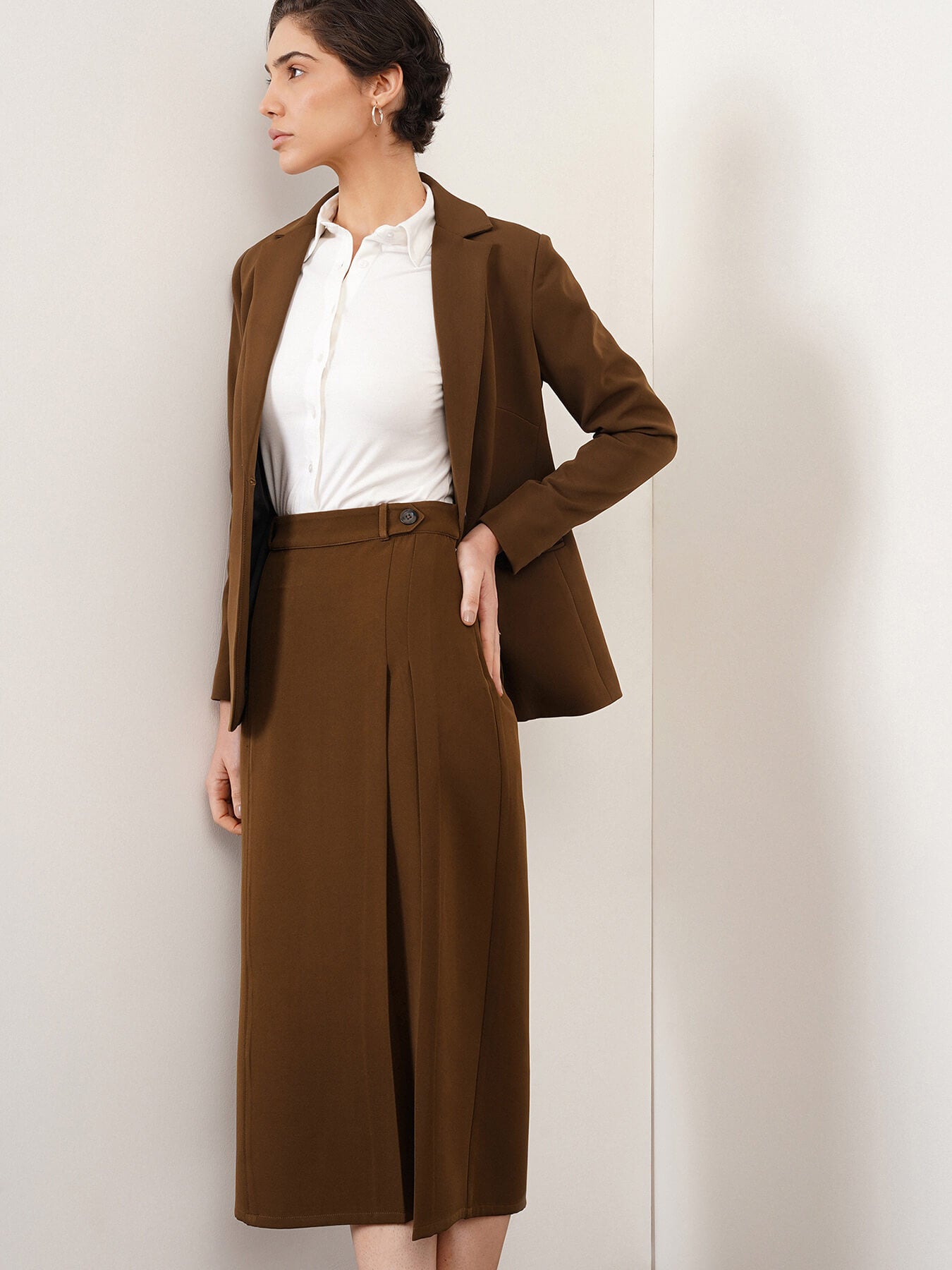 Blazer & Straight Skirt Coord - Brown