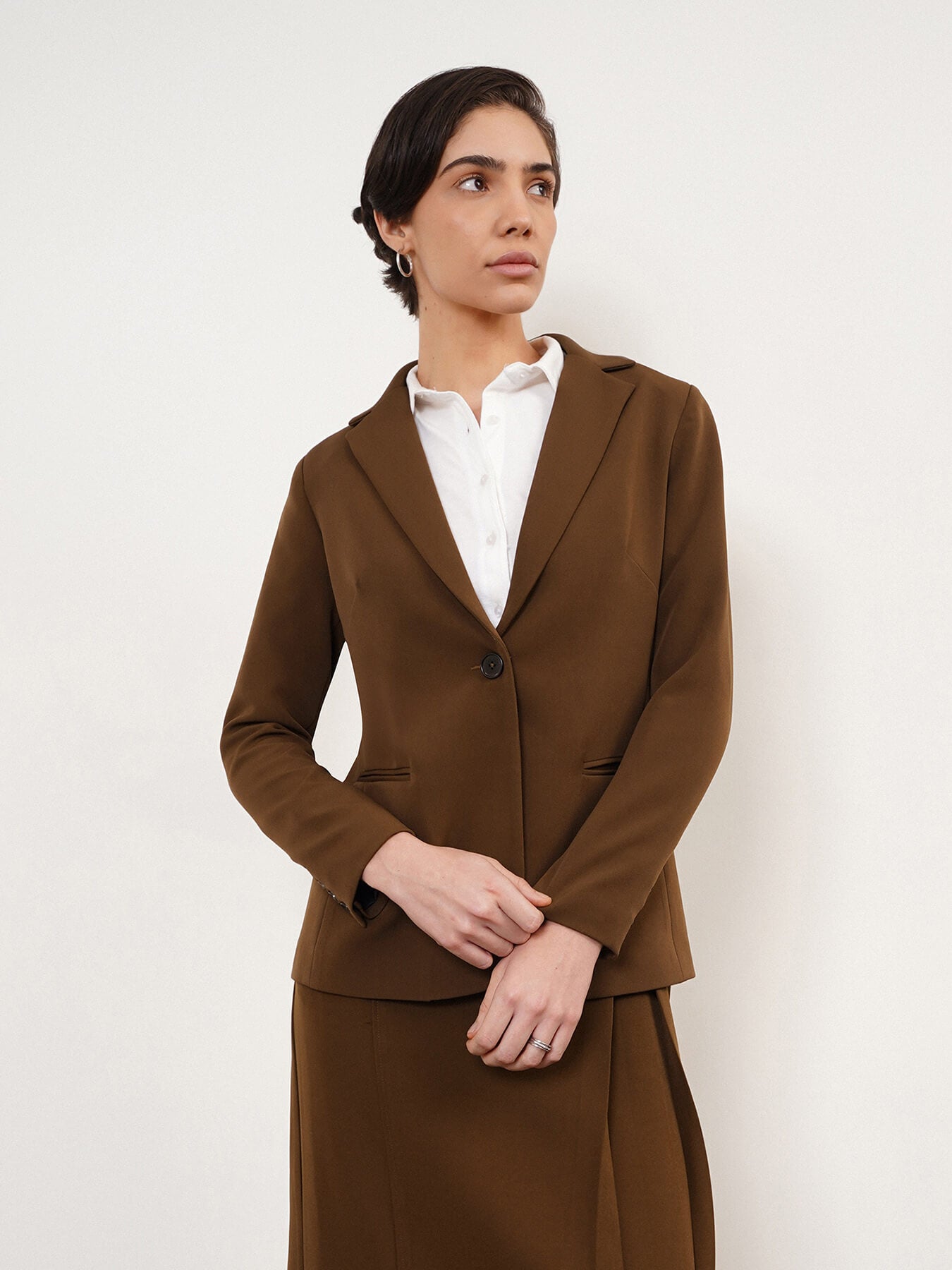 Blazer & Straight Skirt Coord - Brown