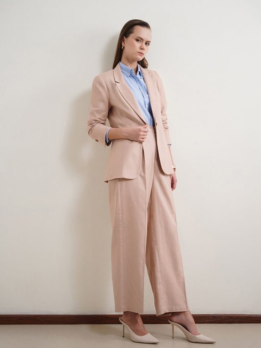Cotton Linen Blazer and Trousers Coord - Beige