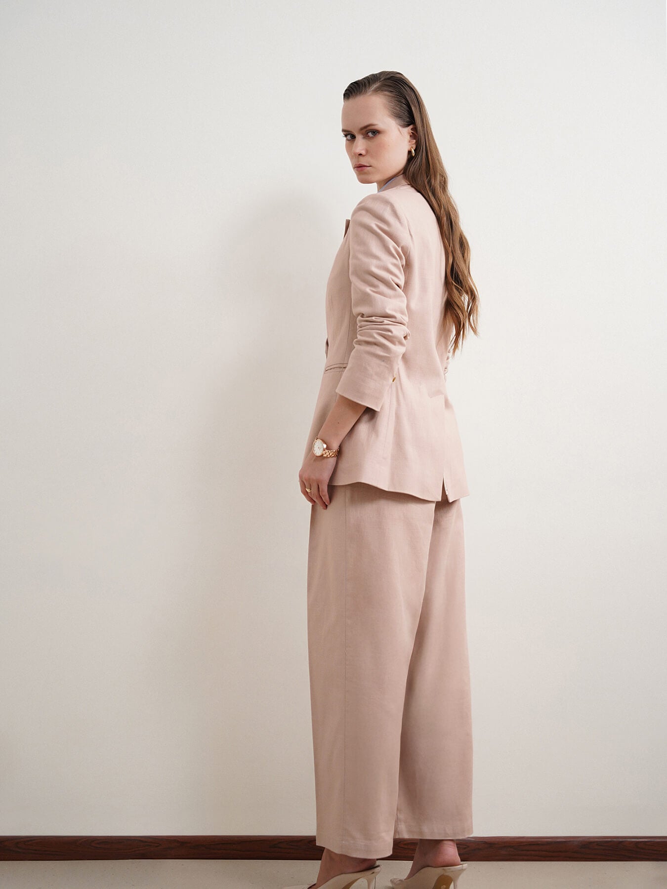 Cotton Linen Blazer and Trousers Coord - Beige