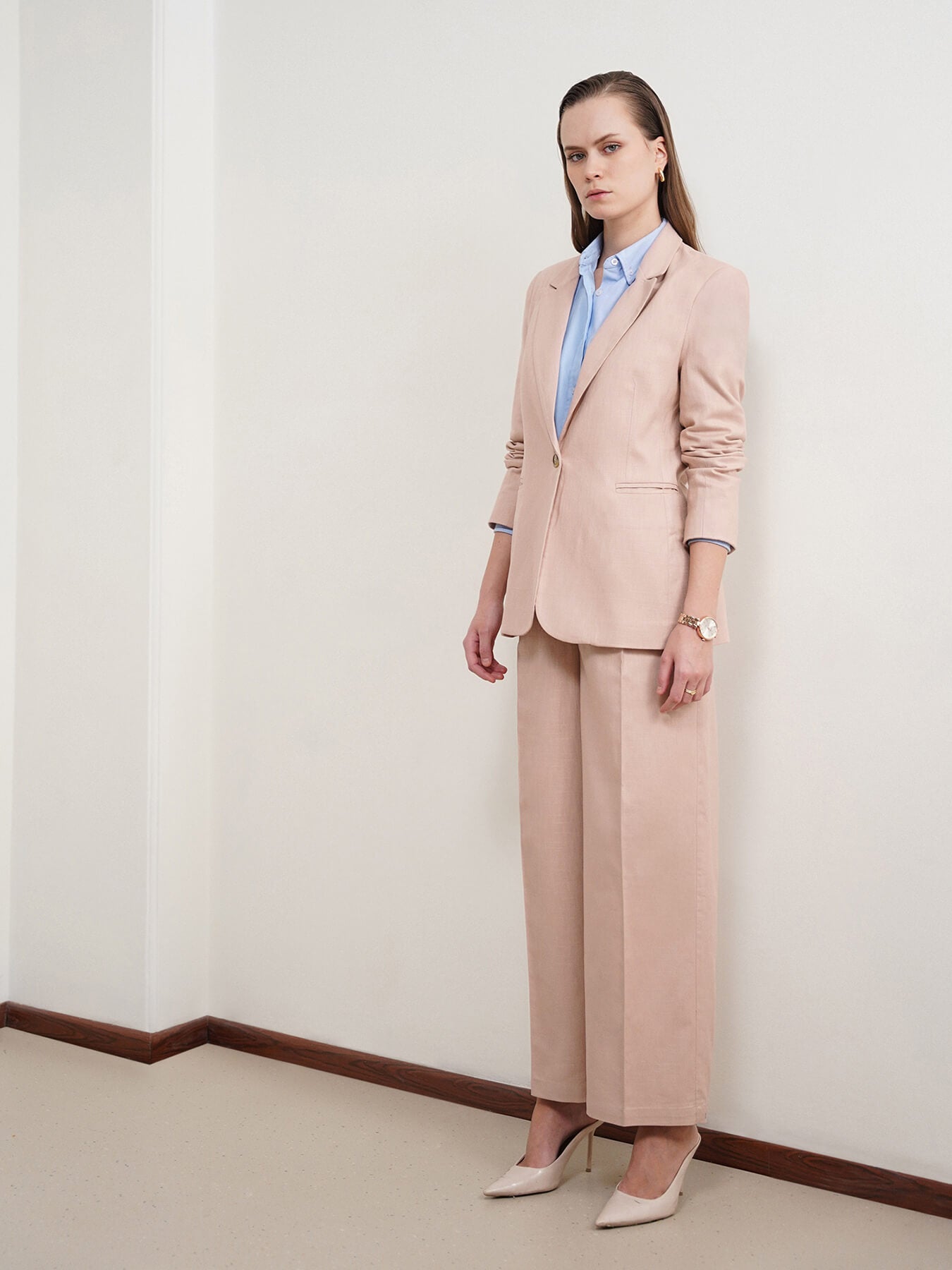 Cotton Linen Blazer and Trousers Coord - Beige
