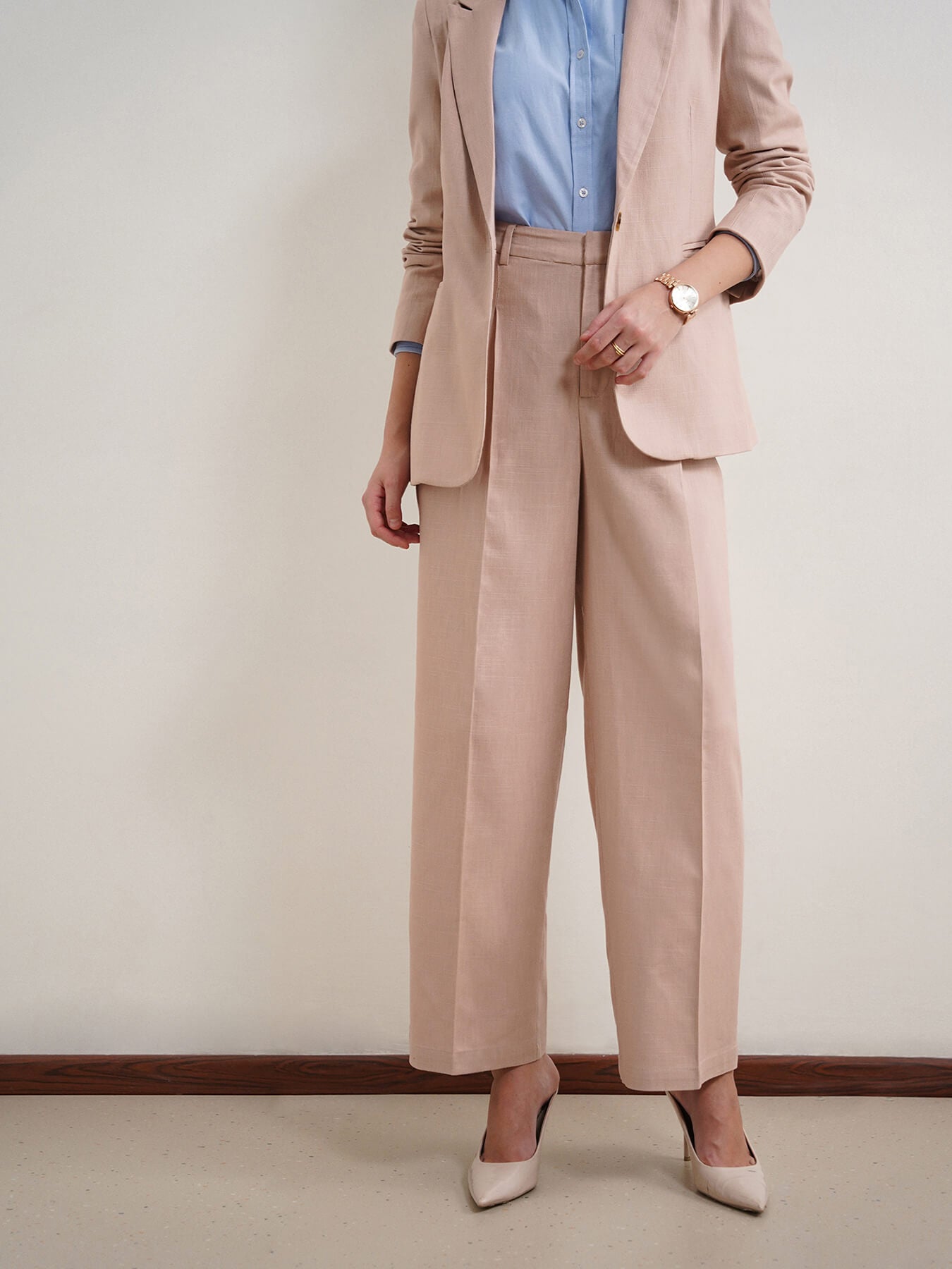 Cotton Linen Blazer and Trousers Coord - Beige