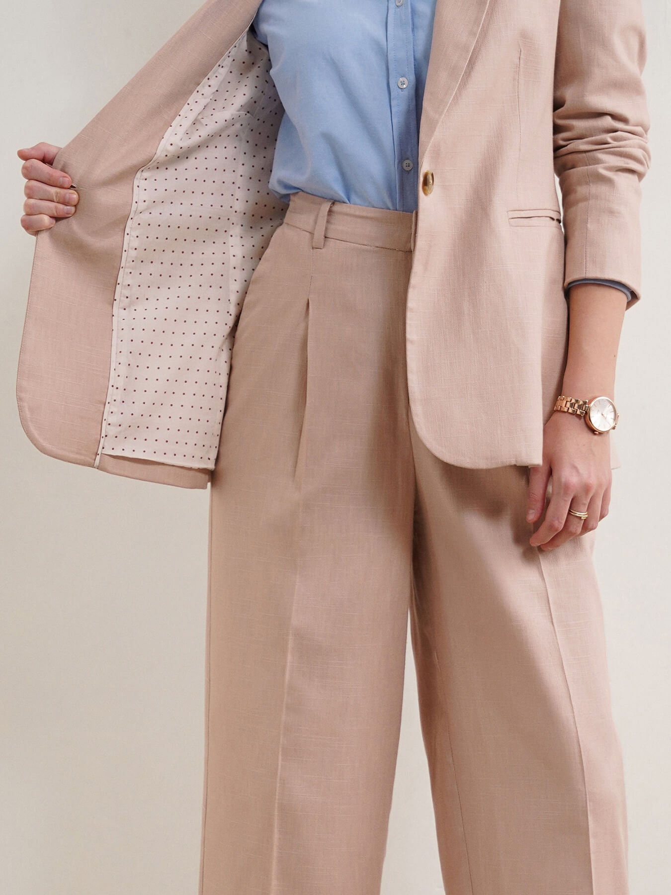 Cotton Linen Blazer and Trousers Coord - Beige