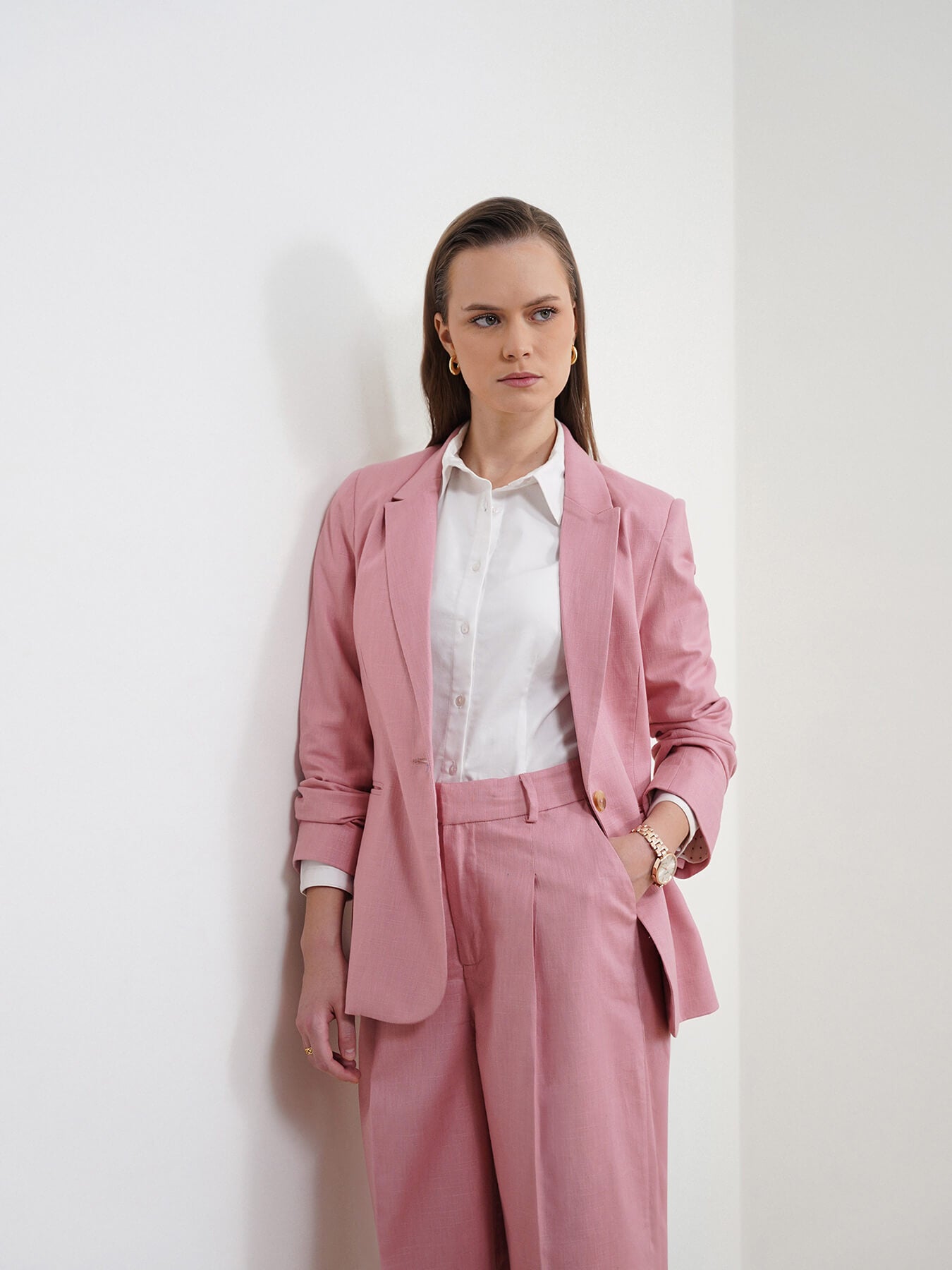 Cotton Linen Blazer and Trousers Coord - Dusty Pink