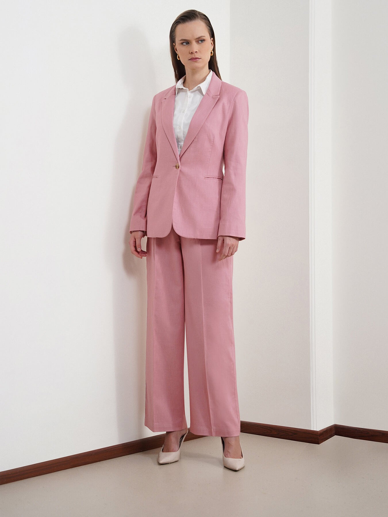 Cotton Linen Blazer and Trousers Coord - Dusty Pink