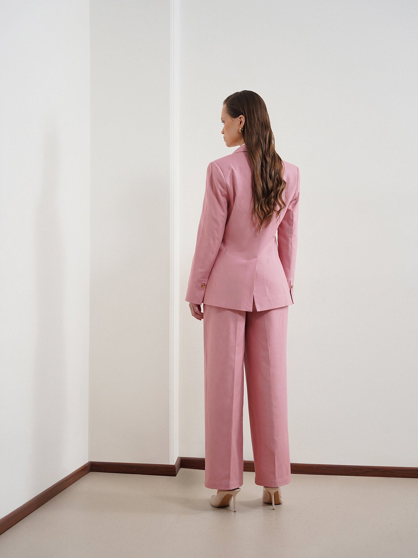 Cotton Linen Blazer and Trousers Coord - Dusty Pink