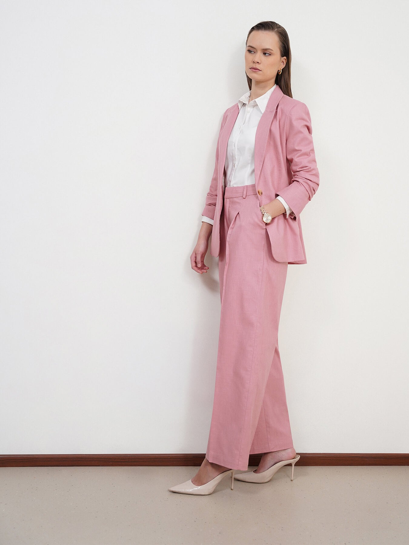 Cotton Linen Blazer and Trousers Coord - Dusty Pink