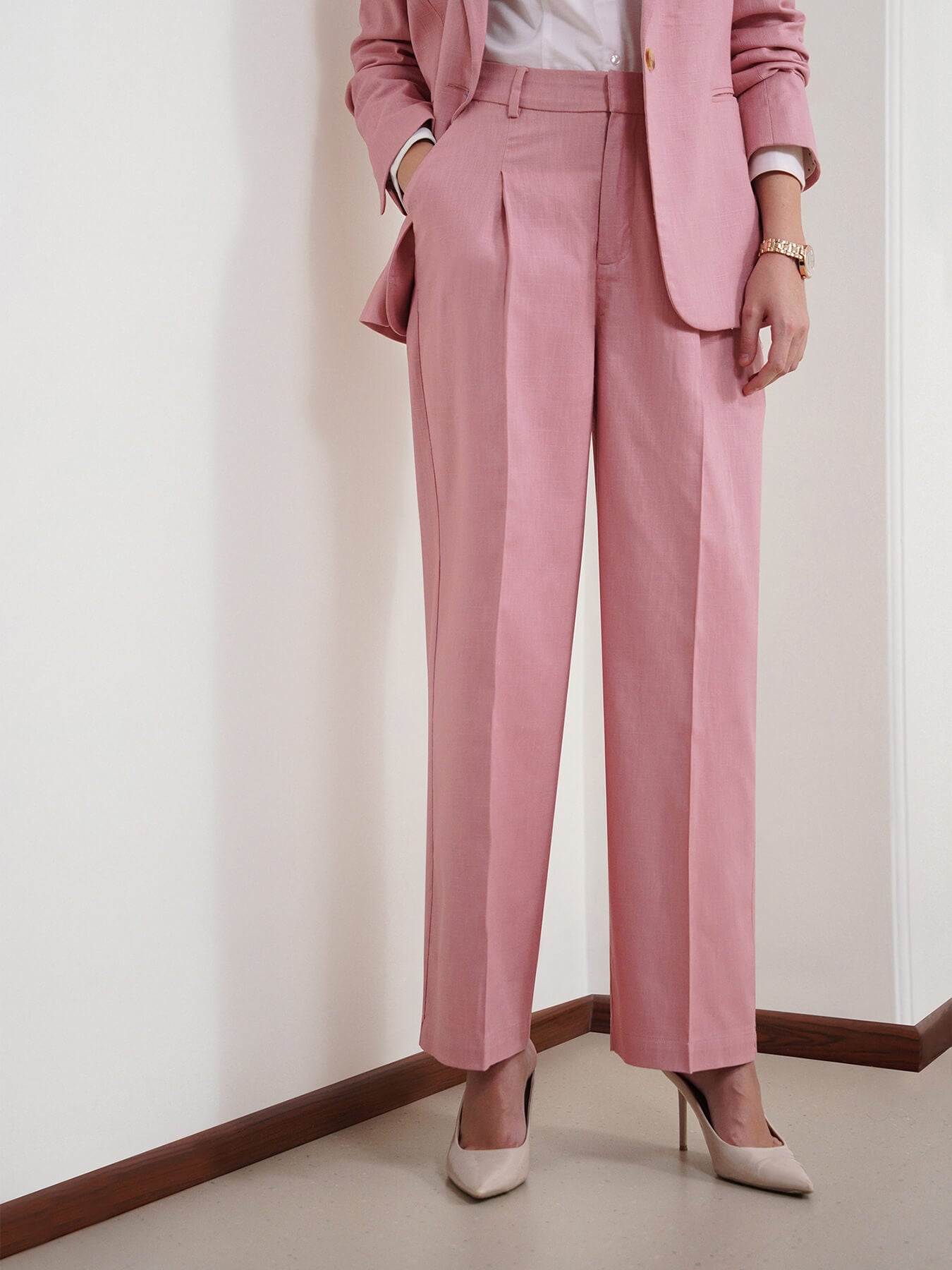 Cotton Linen Blazer and Trousers Coord - Dusty Pink
