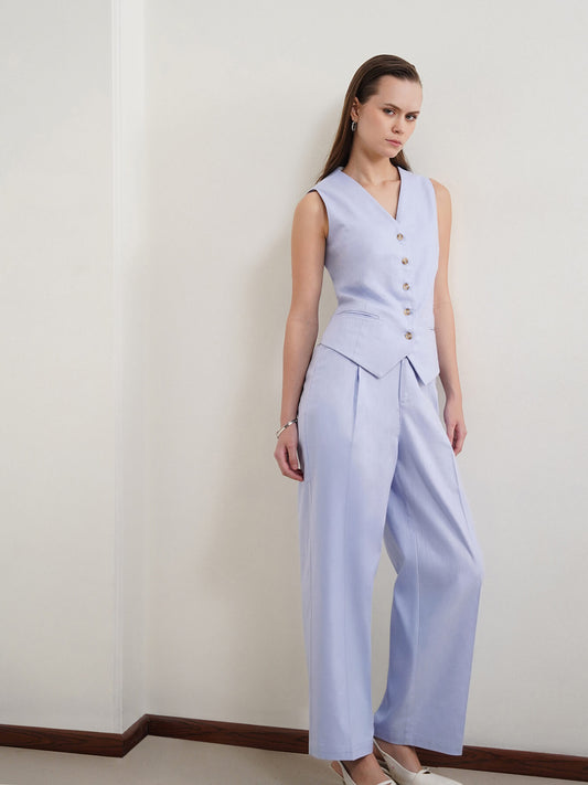 Cotton Linen Waistcoat and Trousers Coord - Powder Blue