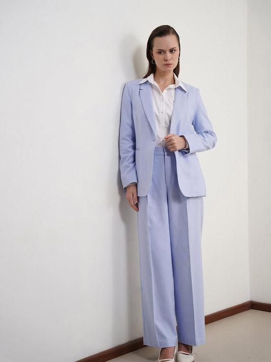 Cotton Linen Blazer and Trousers Coord - Powder Blue