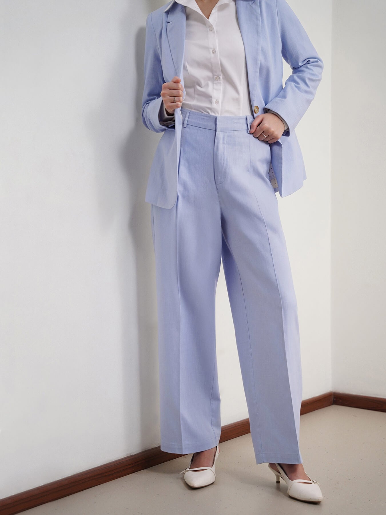 Cotton Linen Blazer and Trousers Coord - Powder Blue