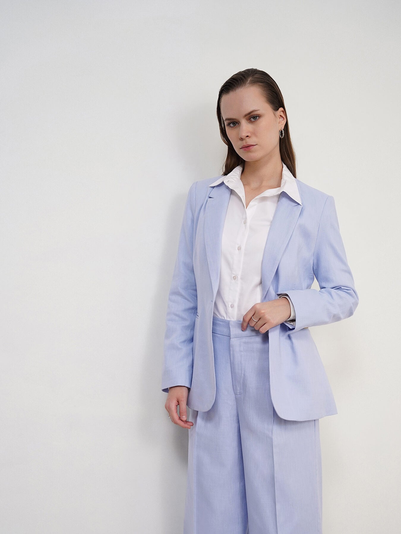 Cotton Linen Blazer and Trousers Coord - Powder Blue