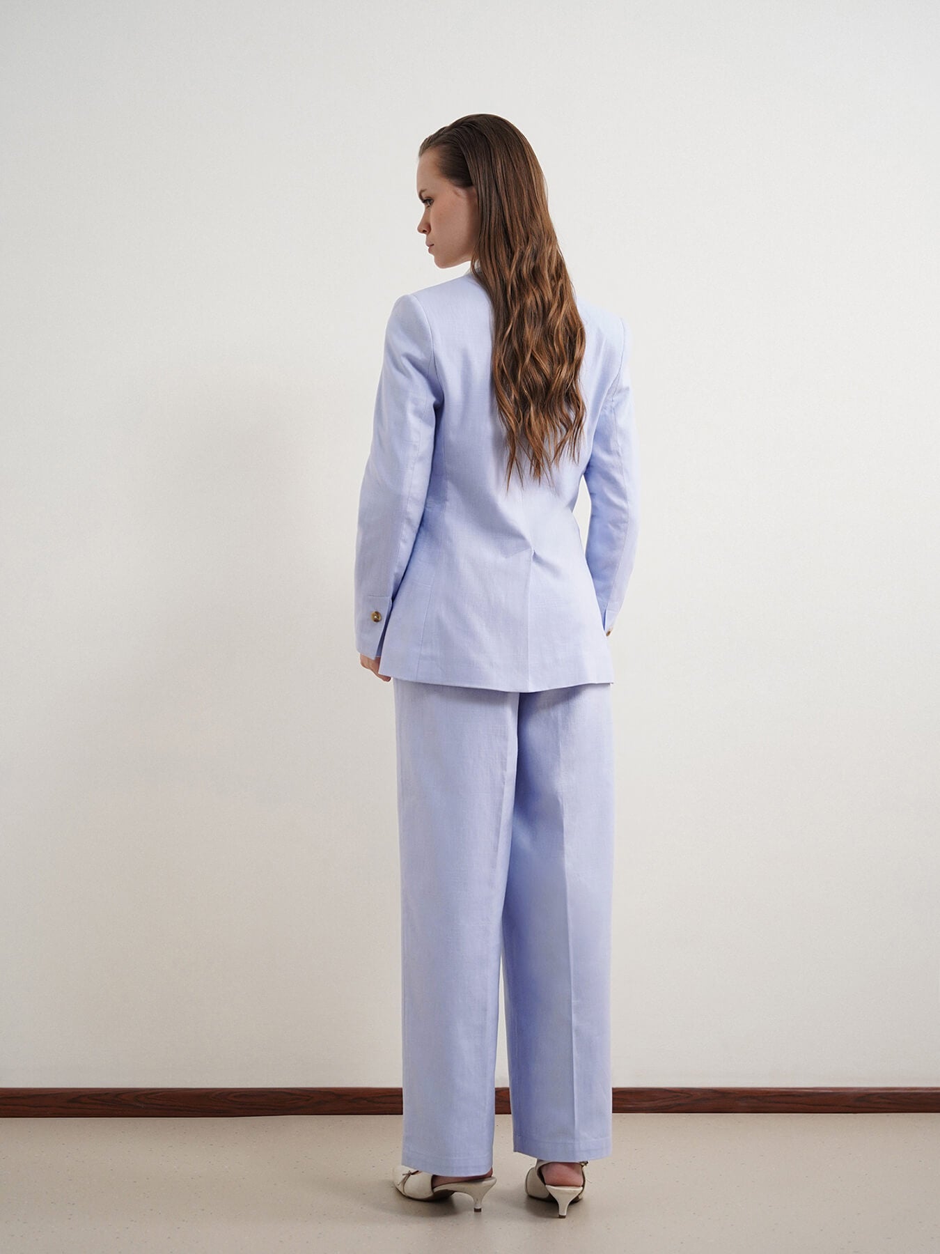 Cotton Linen Blazer and Trousers Coord - Powder Blue