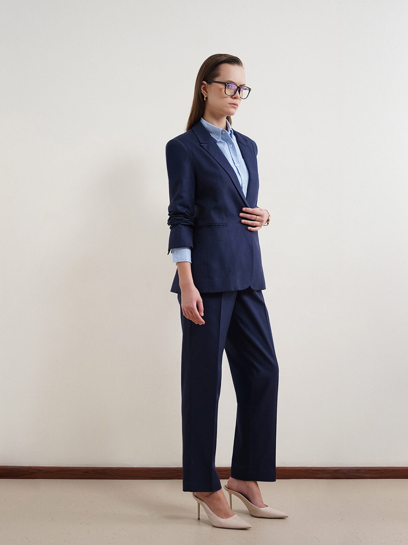 Cotton Linen Blazer and Trousers Coord - Navy