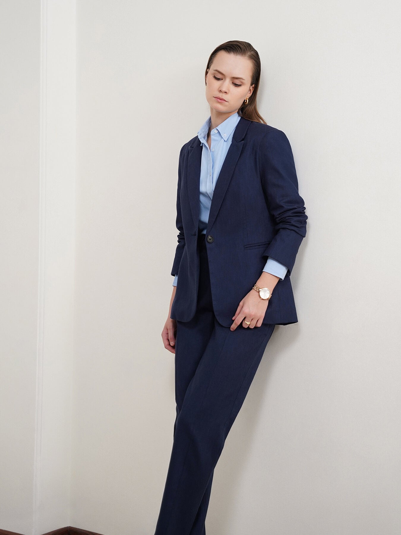 Cotton Linen Blazer and Trousers Coord - Navy
