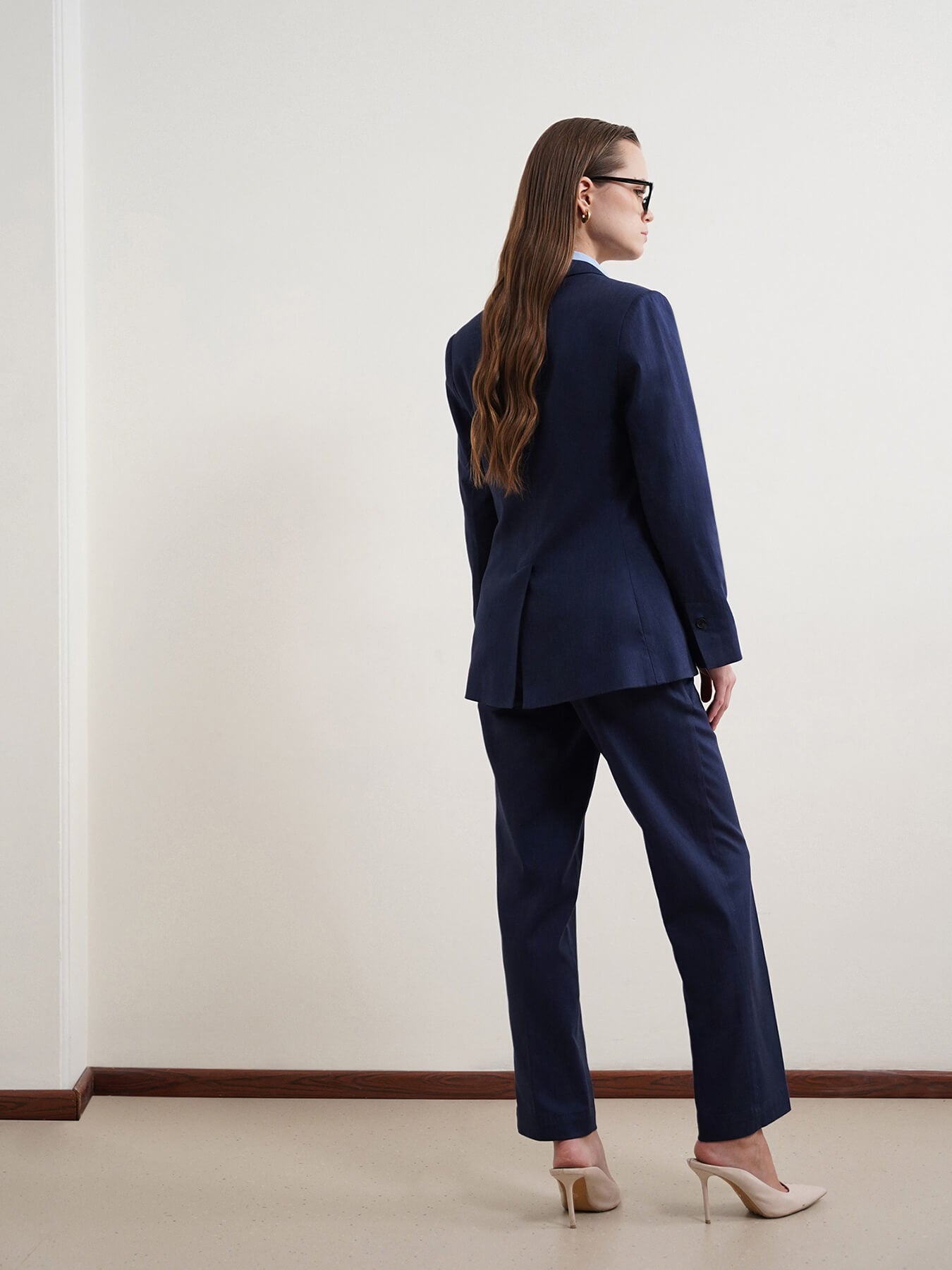 Cotton Linen Blazer and Trousers Coord - Navy