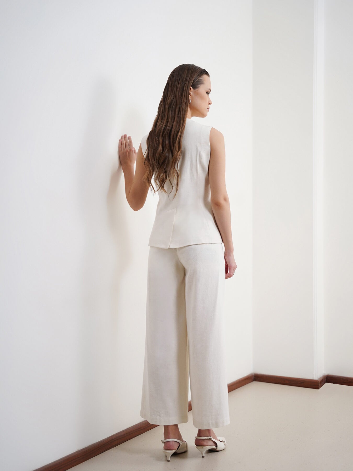 Cotton Linen Waistcoat and Trousers Coord - Off White