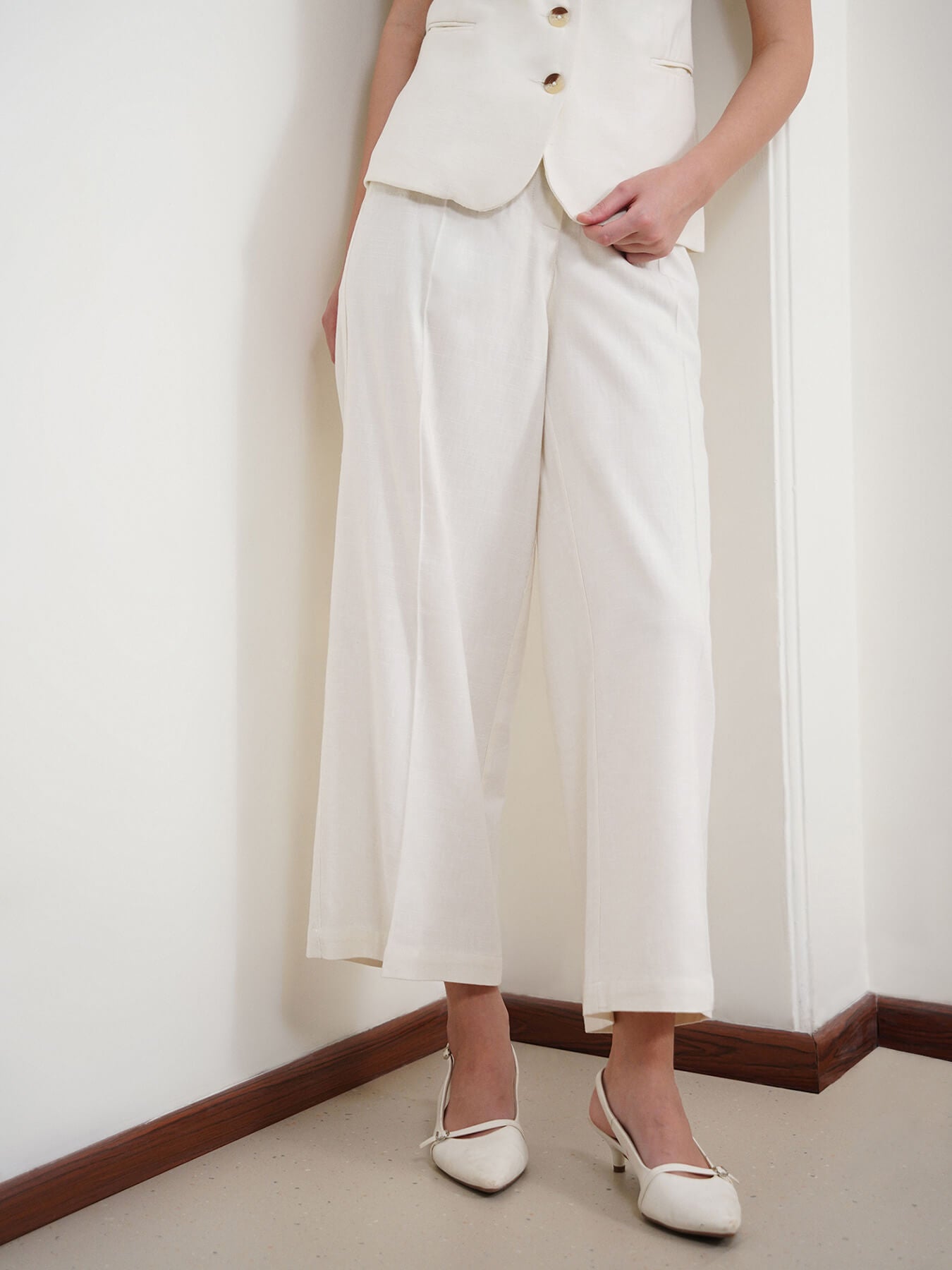 Cotton Linen Waistcoat and Trousers Coord - Off White