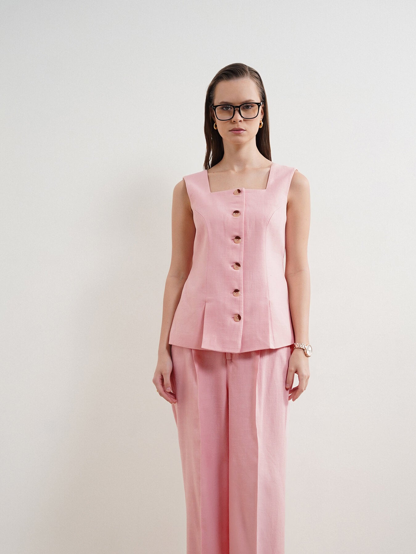 Cotton Linen Waistcoat and Trousers Coord - Dusty Pink
