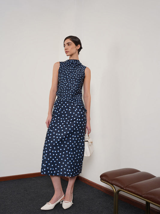 Satin Polka Dot Coord - Navy Blue