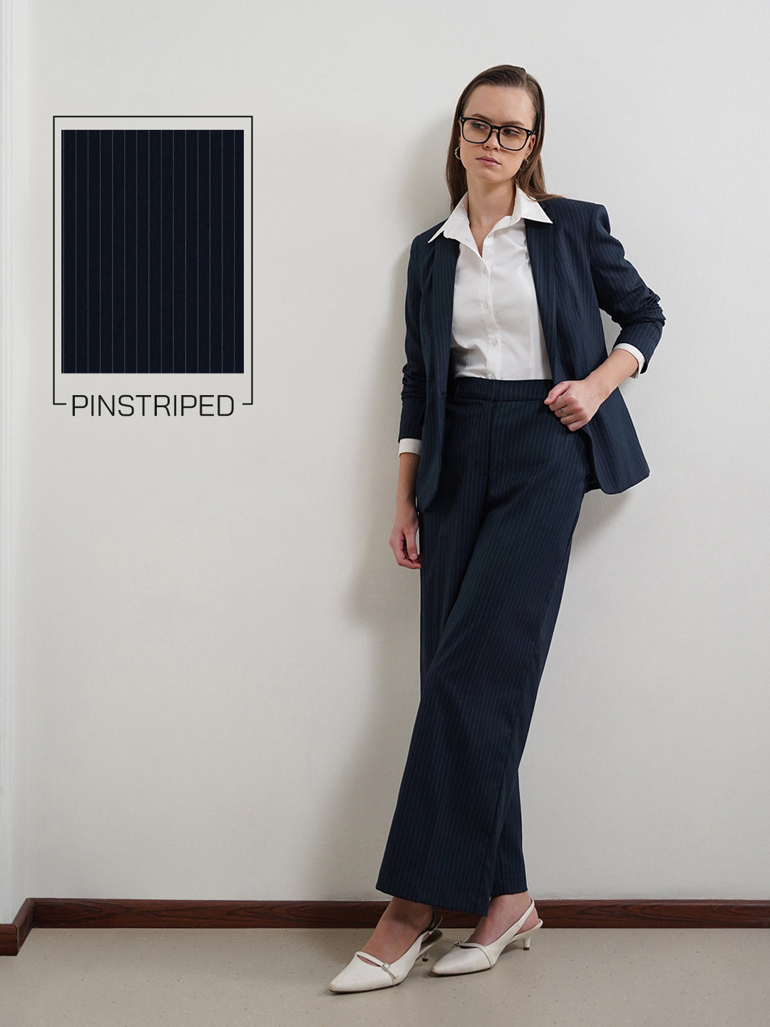 Striped Blazer and Trousers Coord - Navy Blue
