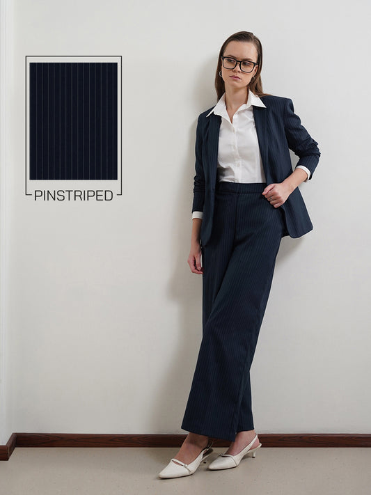 Striped Blazer and Trousers Coord - Navy Blue
