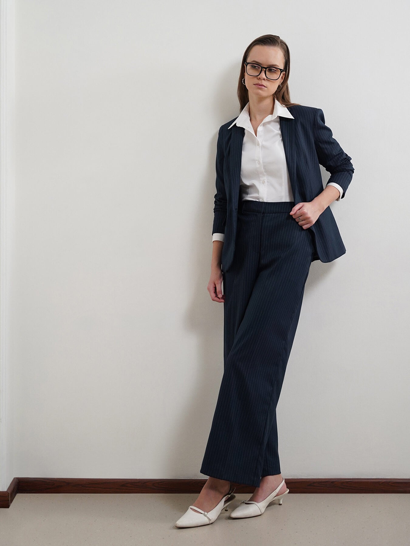 Striped Blazer and Trousers Coord - Navy Blue