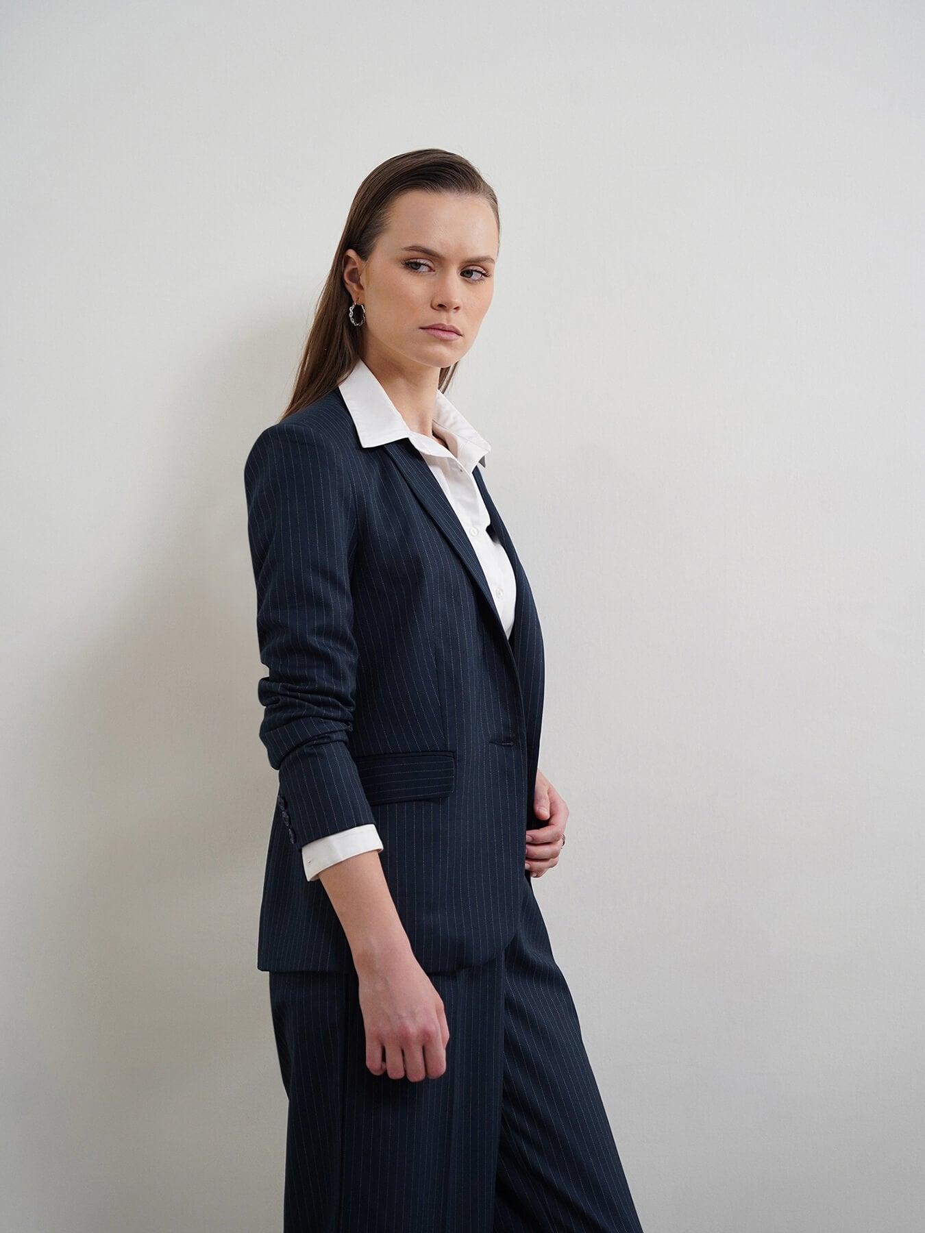 Striped Blazer and Trousers Coord - Navy Blue
