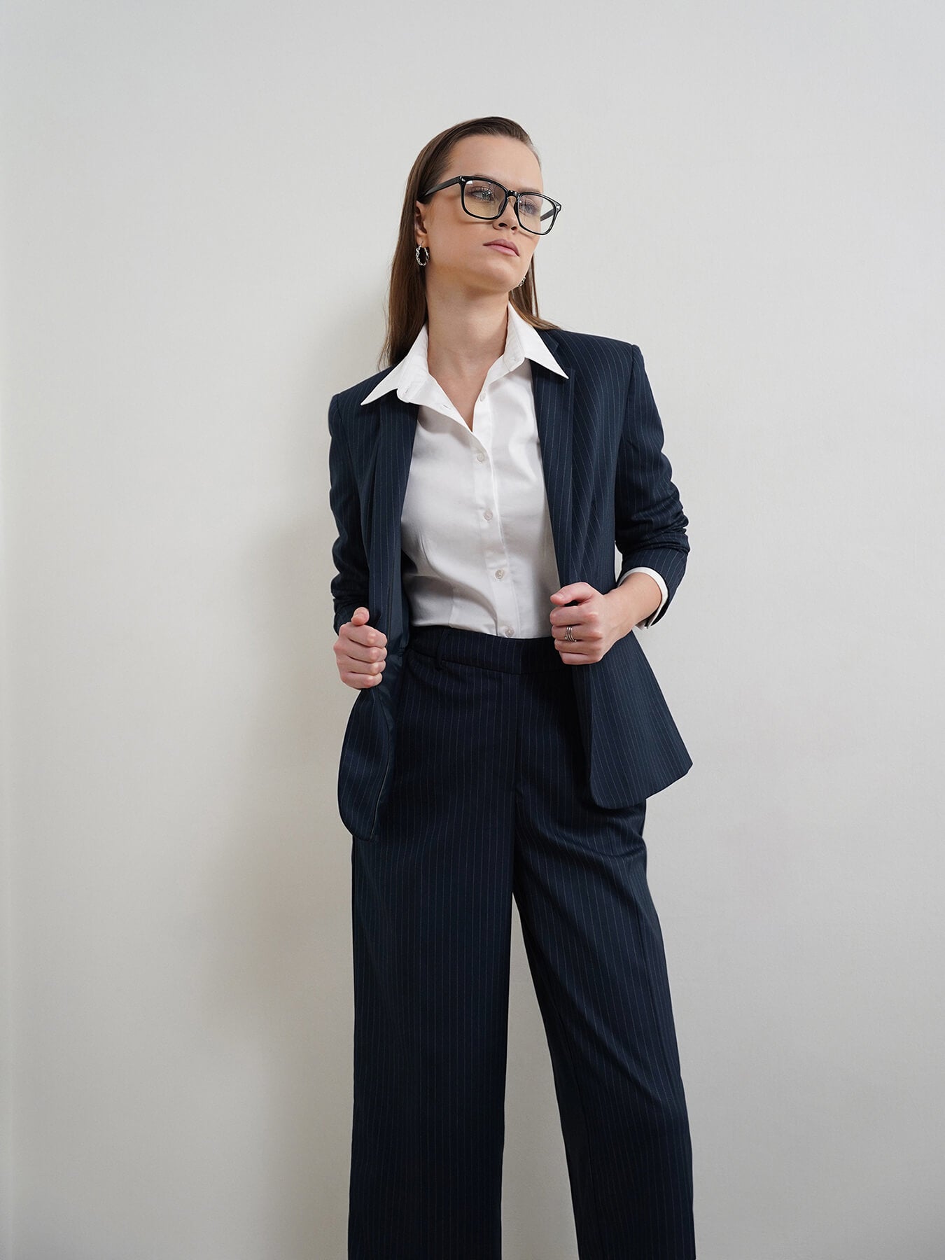 Striped Blazer and Trousers Coord - Navy Blue
