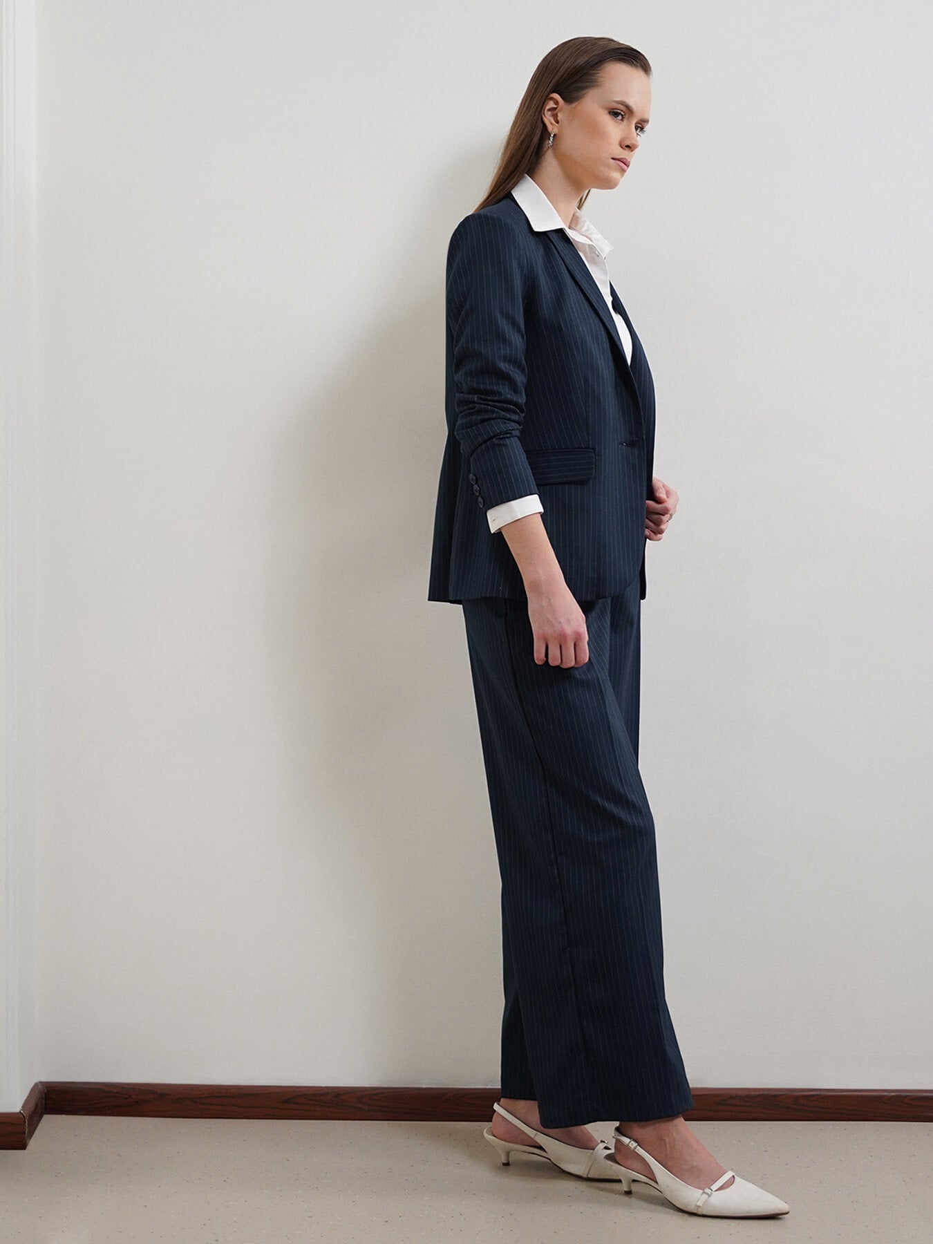 Striped Blazer and Trousers Coord - Navy Blue