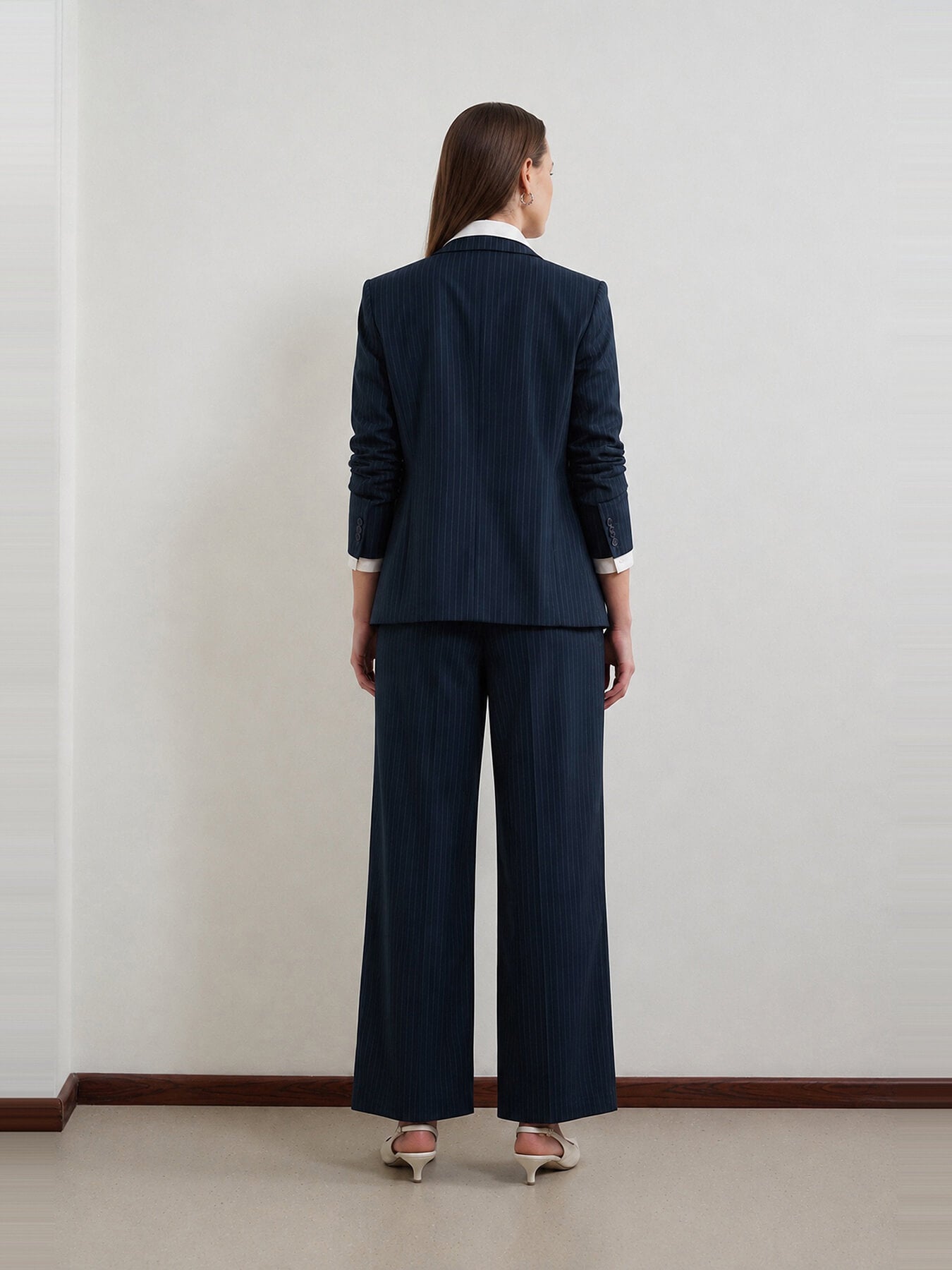 Striped Blazer and Trousers Coord - Navy Blue