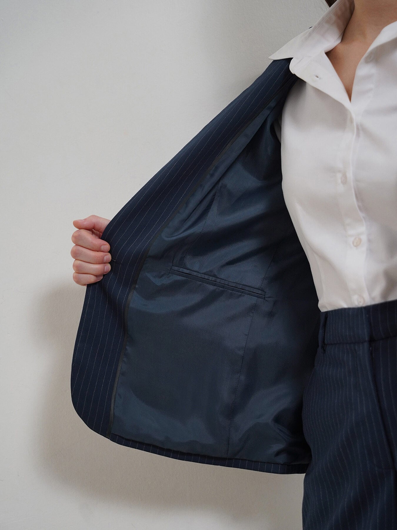 Striped Blazer and Trousers Coord - Navy Blue