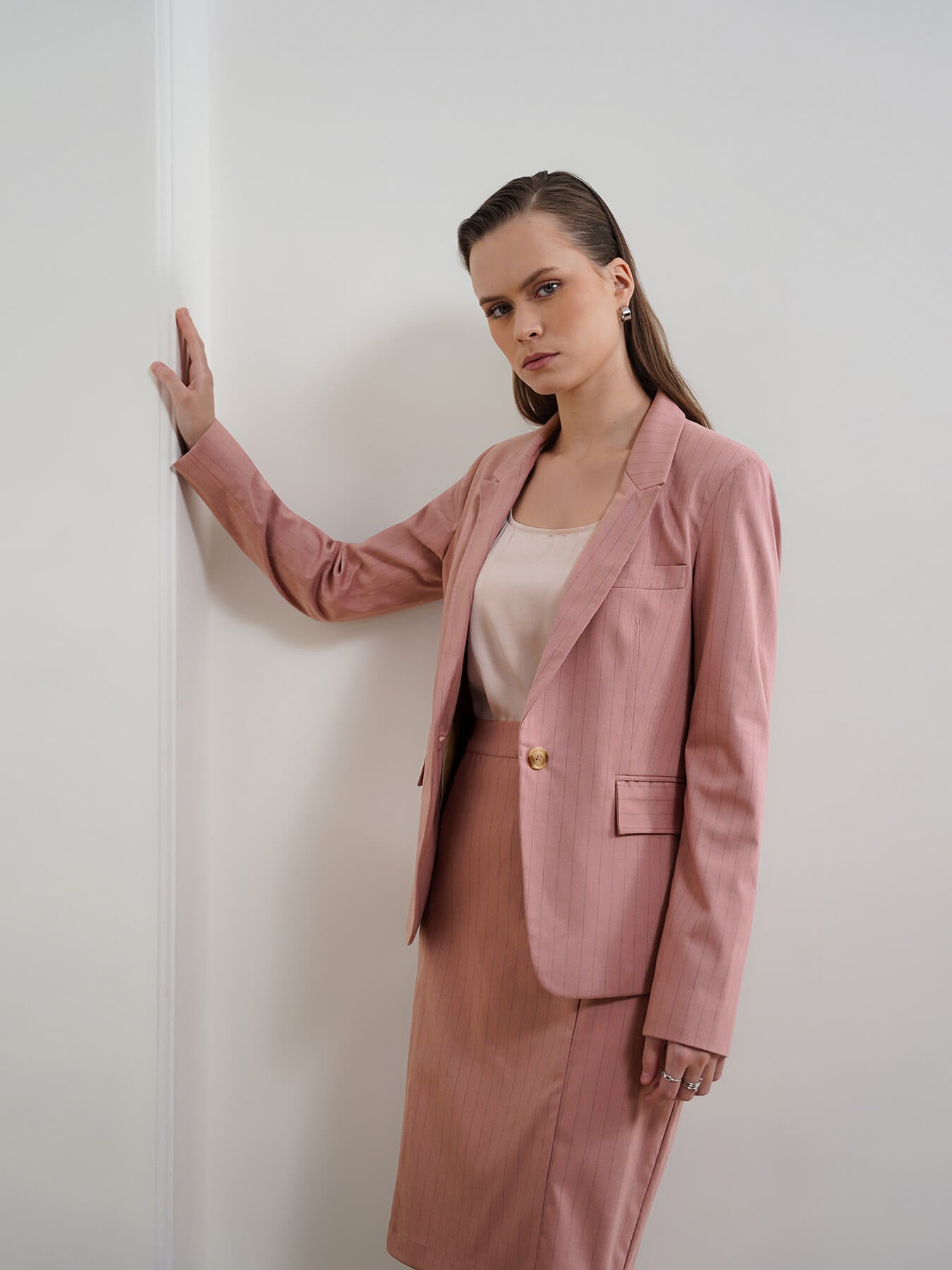 Striped Blazer and Skirt Coord - Pink