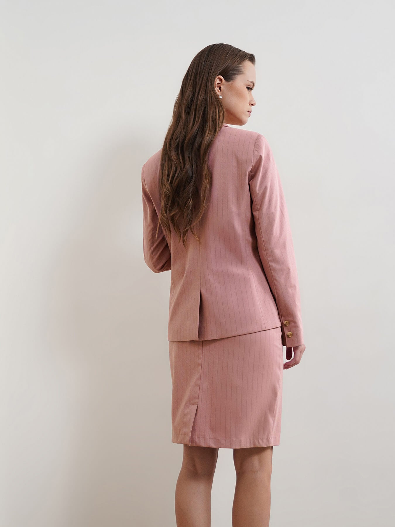 Striped Blazer and Skirt Coord - Pink