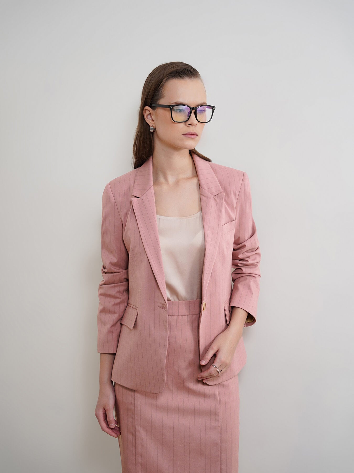 Striped Blazer and Skirt Coord - Pink