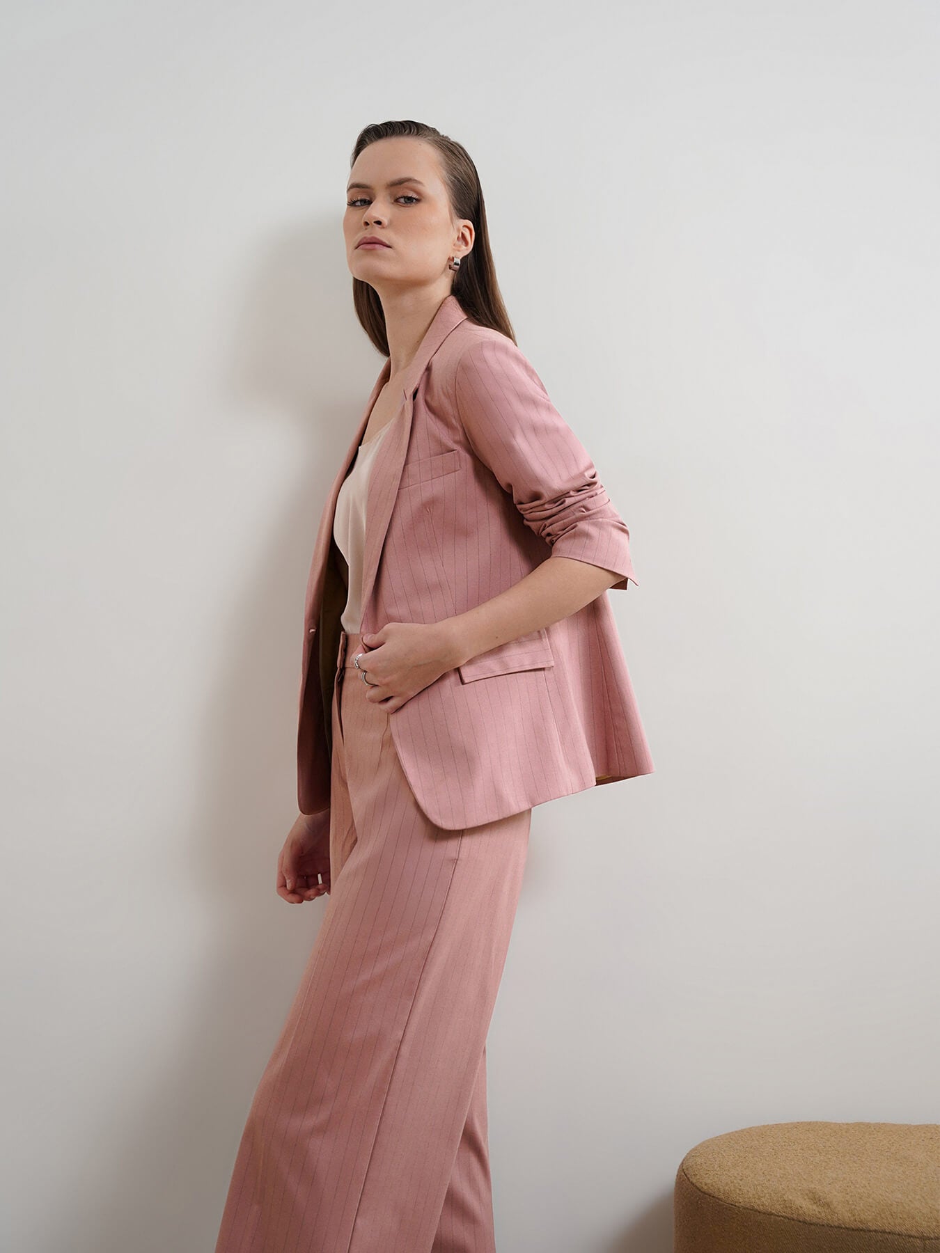 Striped Blazer and Trousers Coord - Pink