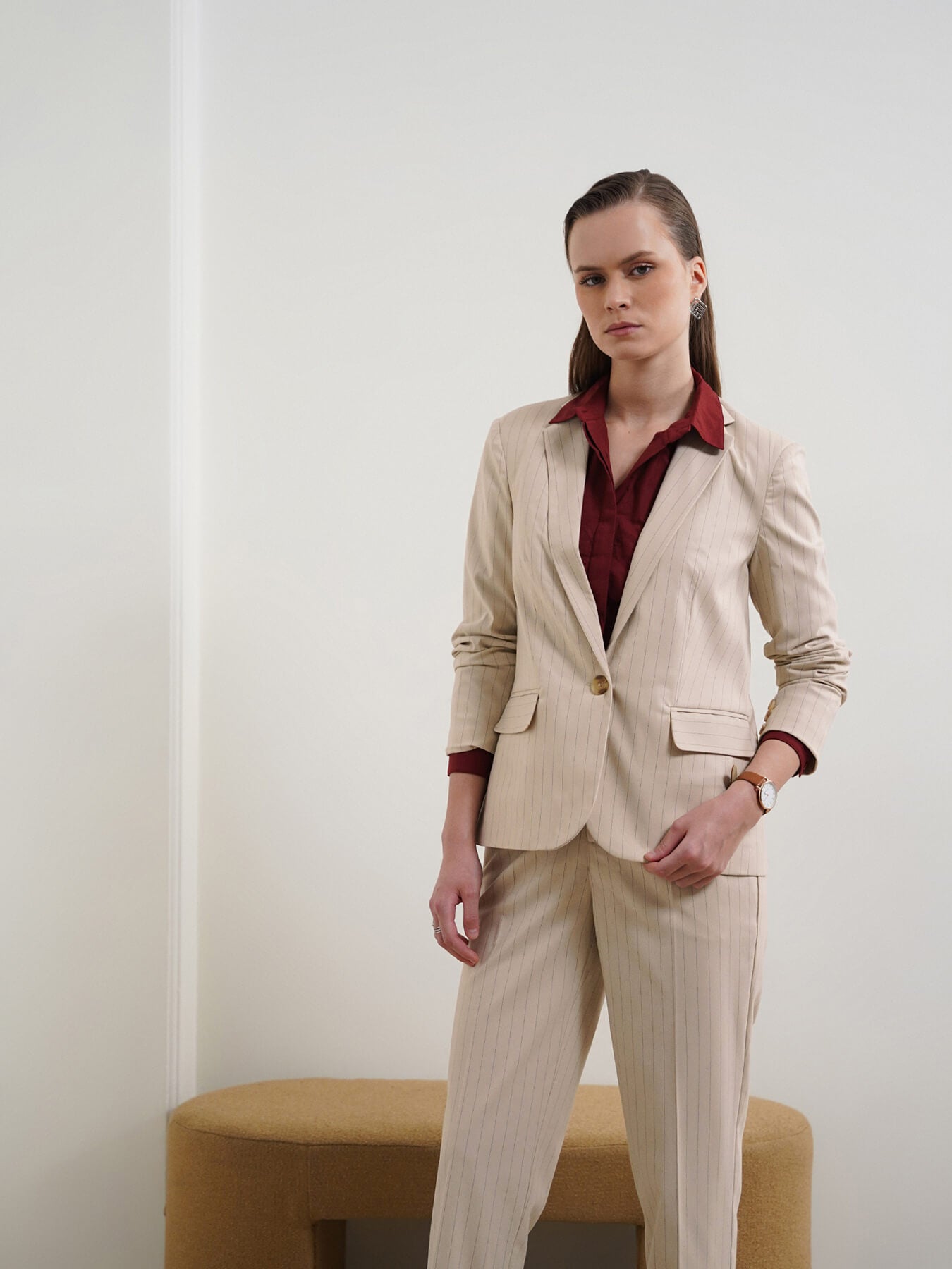 Striped Blazer and Trousers Coord - Beige