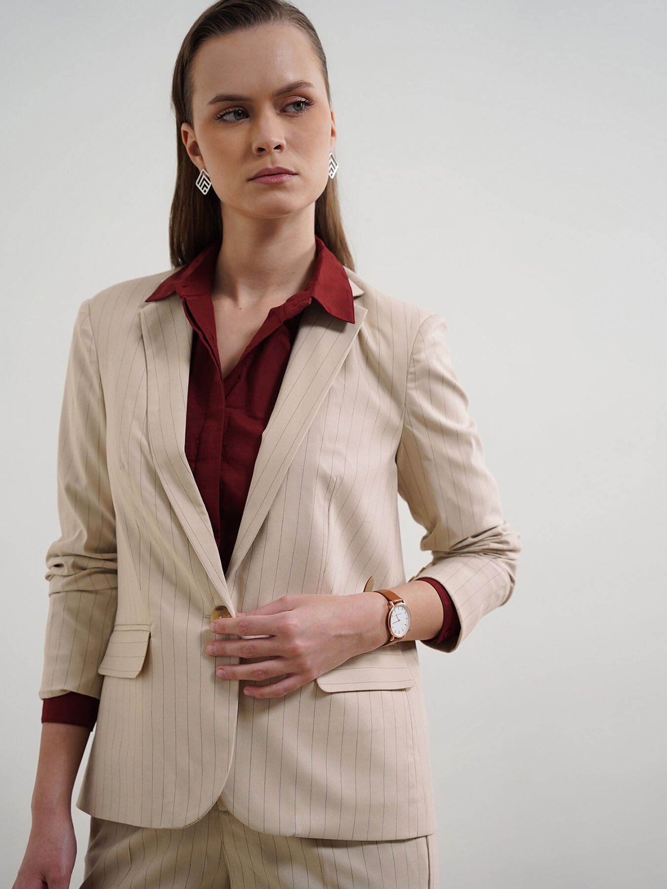 Striped Blazer and Trousers Coord - Beige