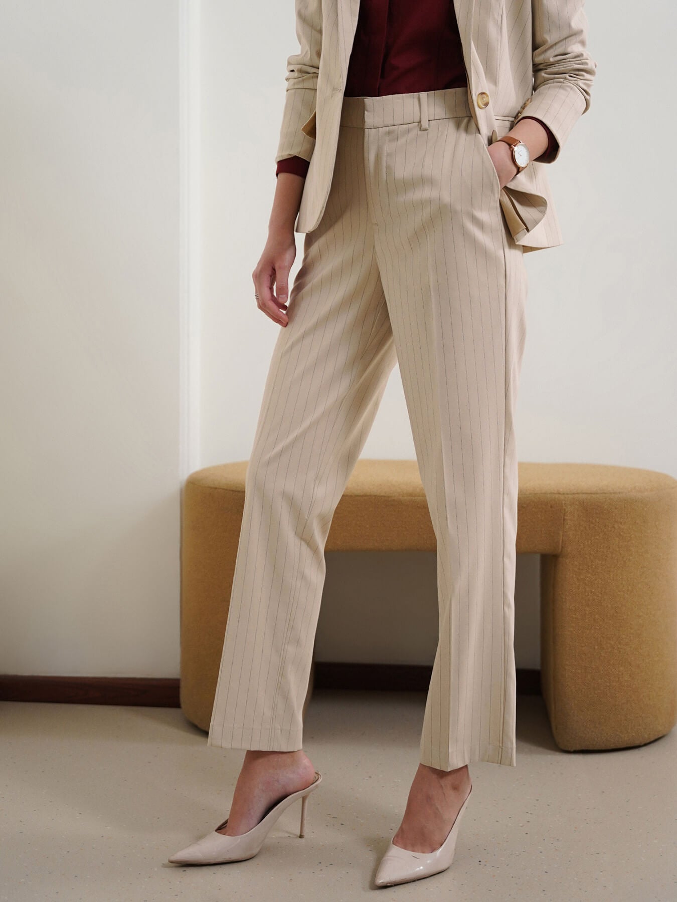 Striped Blazer and Trousers Coord - Beige