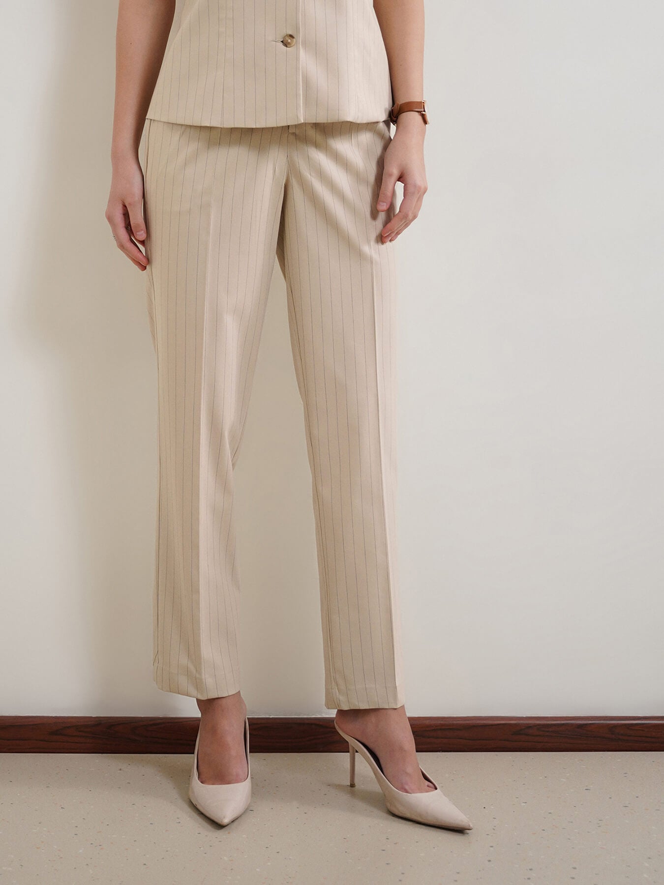 Striped Waistcoat and Trousers Coord - Beige