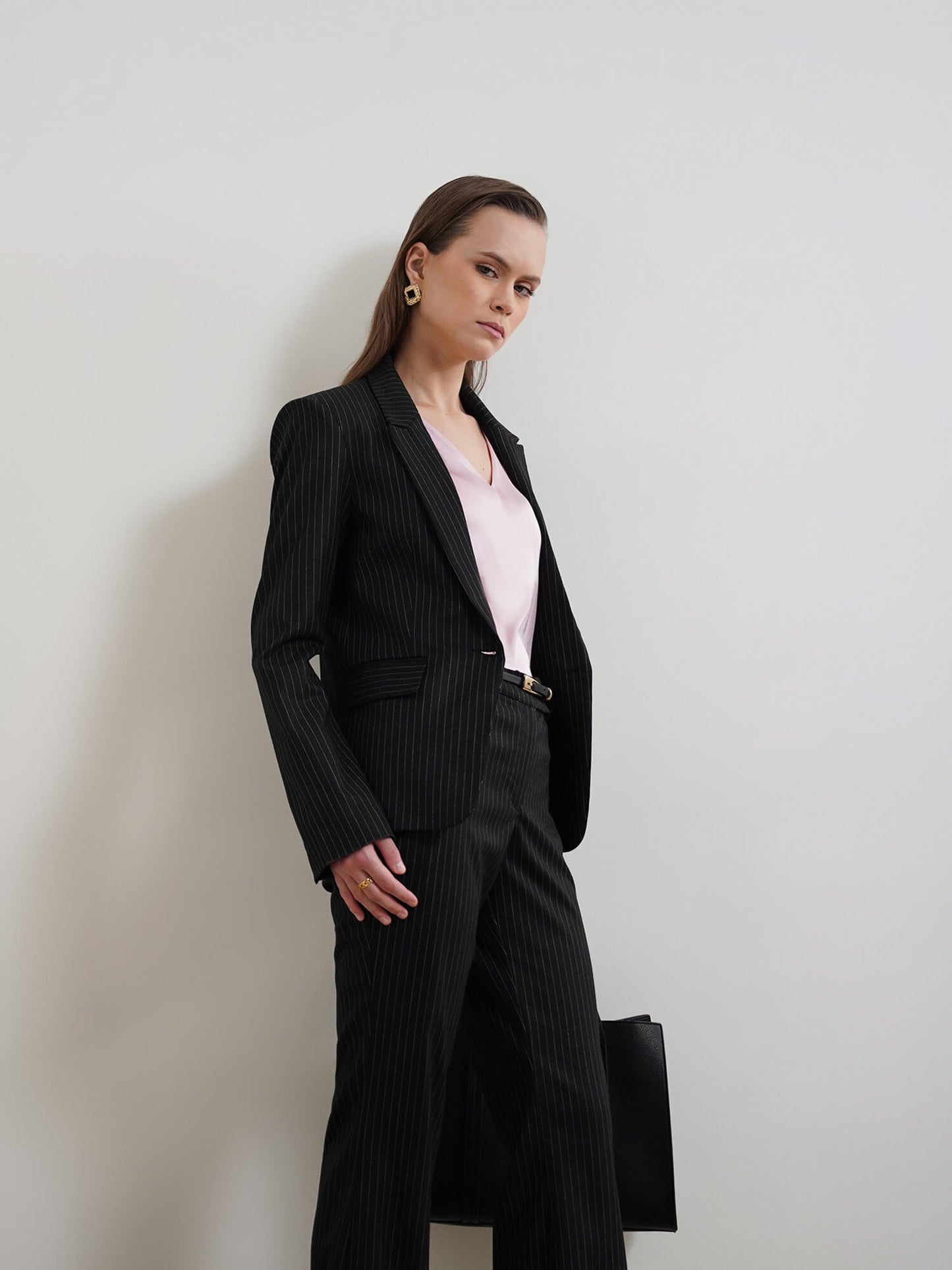 Striped Blazer and Trousers Coord - Black