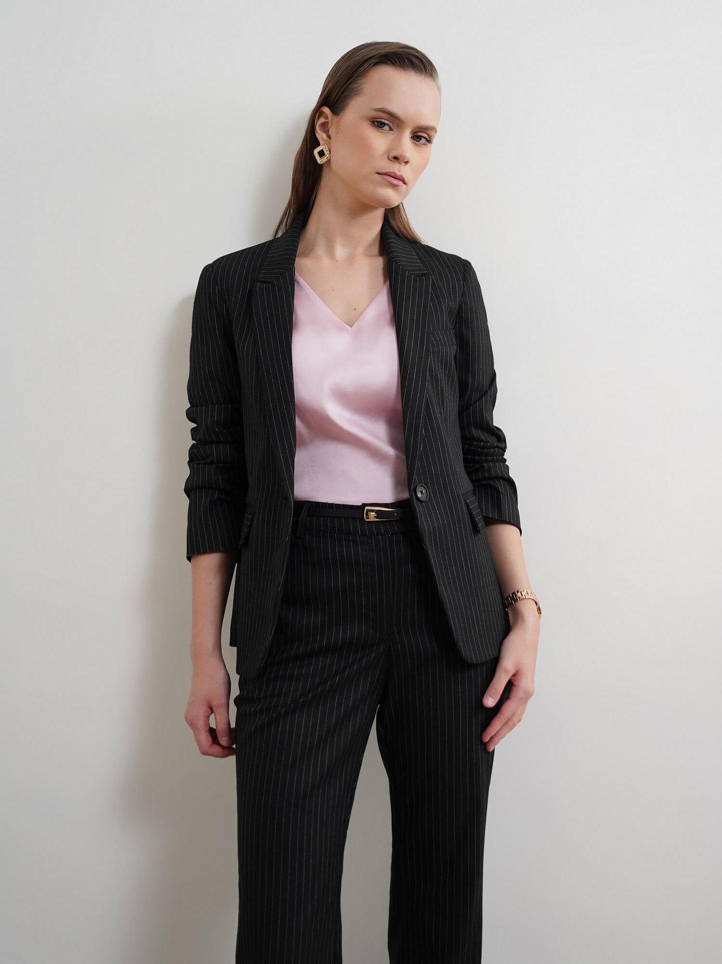 Striped Blazer and Trousers Coord - Black