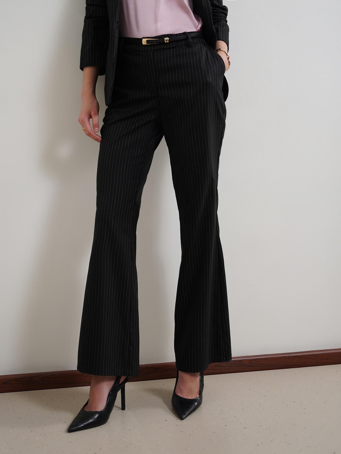 Striped Blazer and Trousers Coord - Black